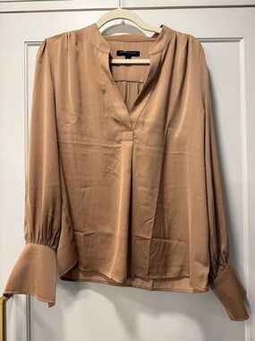 Banana Republic Silk-Feel V-Neck Blouse in Camel Brown